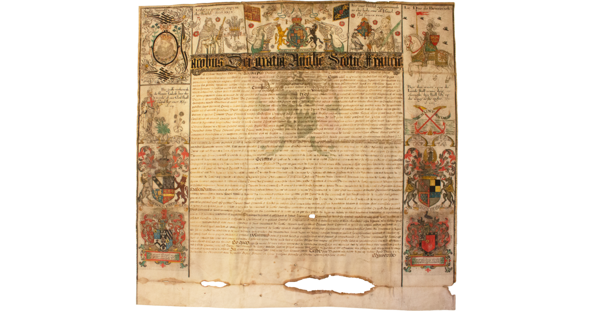 Irish Deed Bearing Portraits Of James I Medieval Text Manuscripts